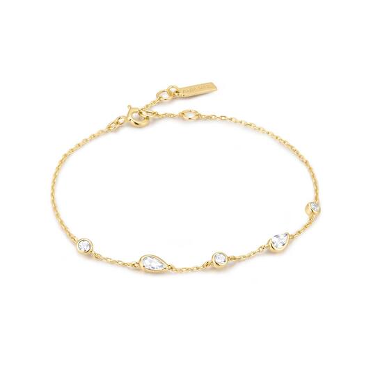  Wanderer - Gliederarmbänder - Silber / 14kt GP - Zirkonia - 18,5cm